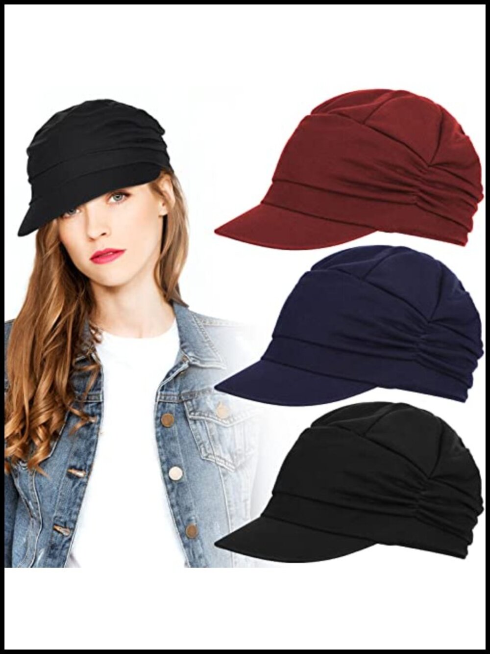 3 Pack Newsboy Cabbie Caps with Button Stretch Fabric Women Hats